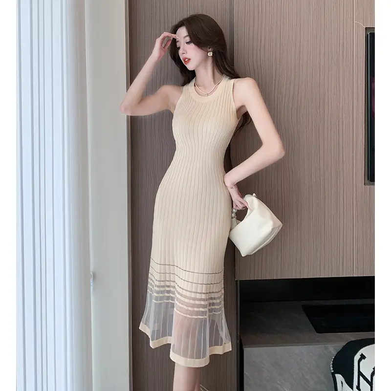 New Starter Dress 2025 Summer New Thin French Knitted Dress Women's Clothing Slim Sleeveless Vest Midi Dress Clothing Women's Clothing