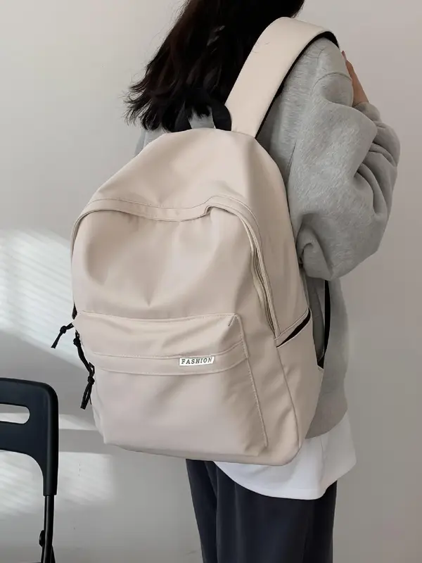 Unisex Casual Backpack with Zipper, Large Capacity Durable Schoolbag with Built-in Organizer, Simple Style Trendy Backpack for School & Travel 3