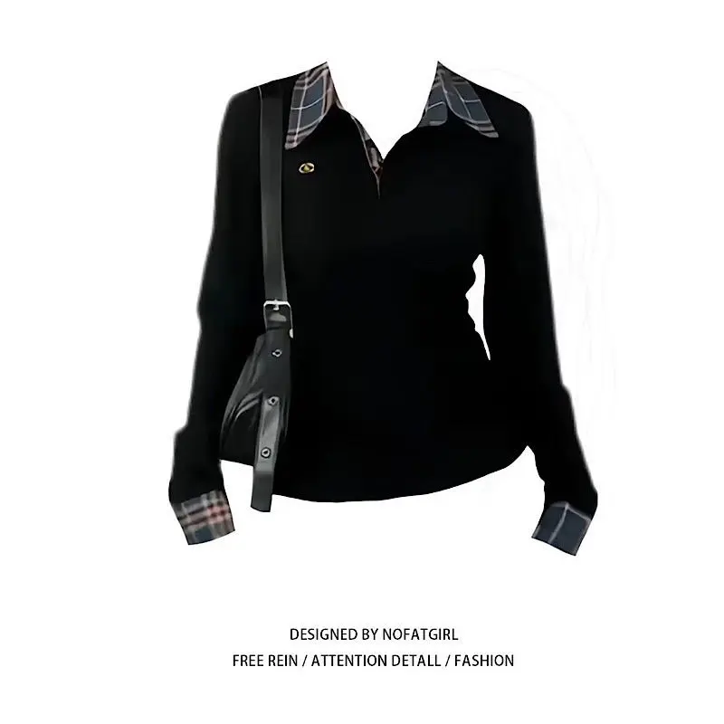 Áo Thun Dài Tay Kẻ Sọc Cổ Polo Vai Kiểu Mỹ Dáng Ôm, Thêu Hai Mảnh Giả, Thời Trang, Hàng Mới Về Mùa Thu Cho Nữ, Có Sẵn Trong 24 Giờ, Hơn 500 + Đơn Hàng Của Người Dùng Top Women 5