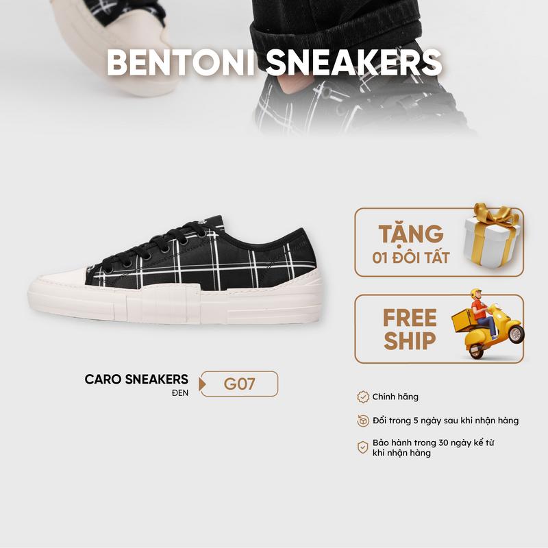Bentoni Giày Caro Sneaker màu đen kẻ trắng chất liệu vải canvas nhẹ êm giay hot Nam Nhung Shoes