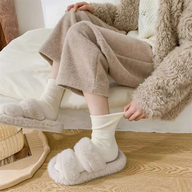 Set 10 Đôi Tất Vớ Cotton Lót Lông Nỉ Giữ Nhiệt Cao Cổ Siêu Ấm Màu Pastel Cho Nữ tn1 6