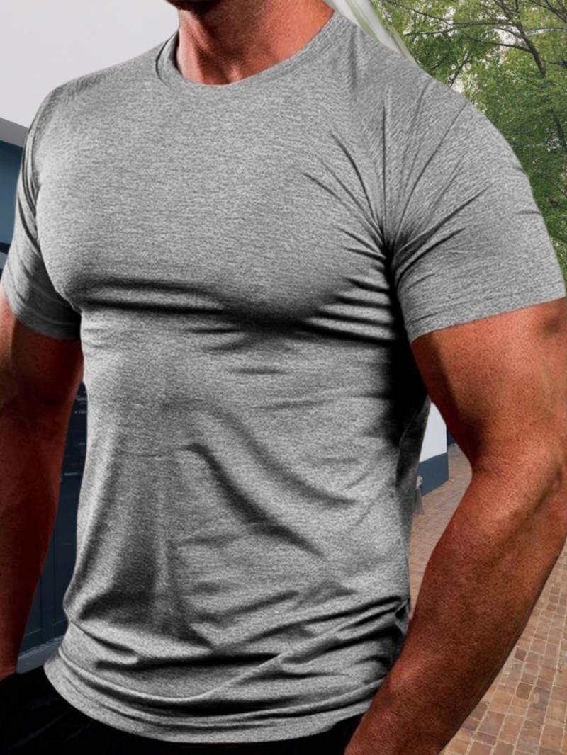 Product Introduction of Men's Solid Round Neck Short Sleeve Tee, Regular Fit Casual Breathable Quick Drying Crew Neck T-Shirt for Summer, Fashion Men's Top for Daily Wear 2