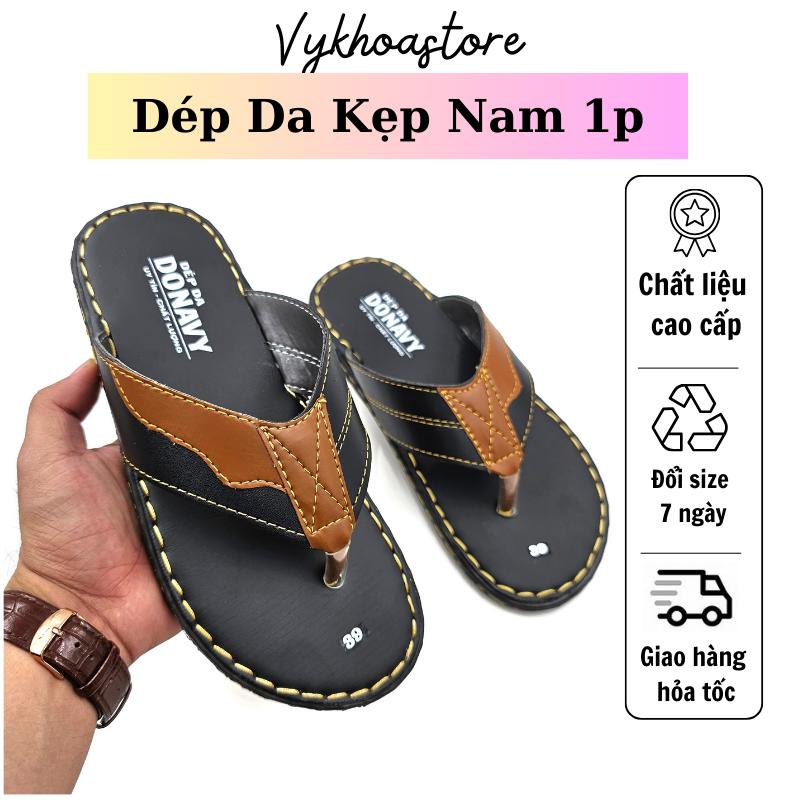 Dép Kẹp Nam Da DONAVY May Xuyên Đế, Chống Trơn Trượt, Mẫu Mới Êm Chân D.KST