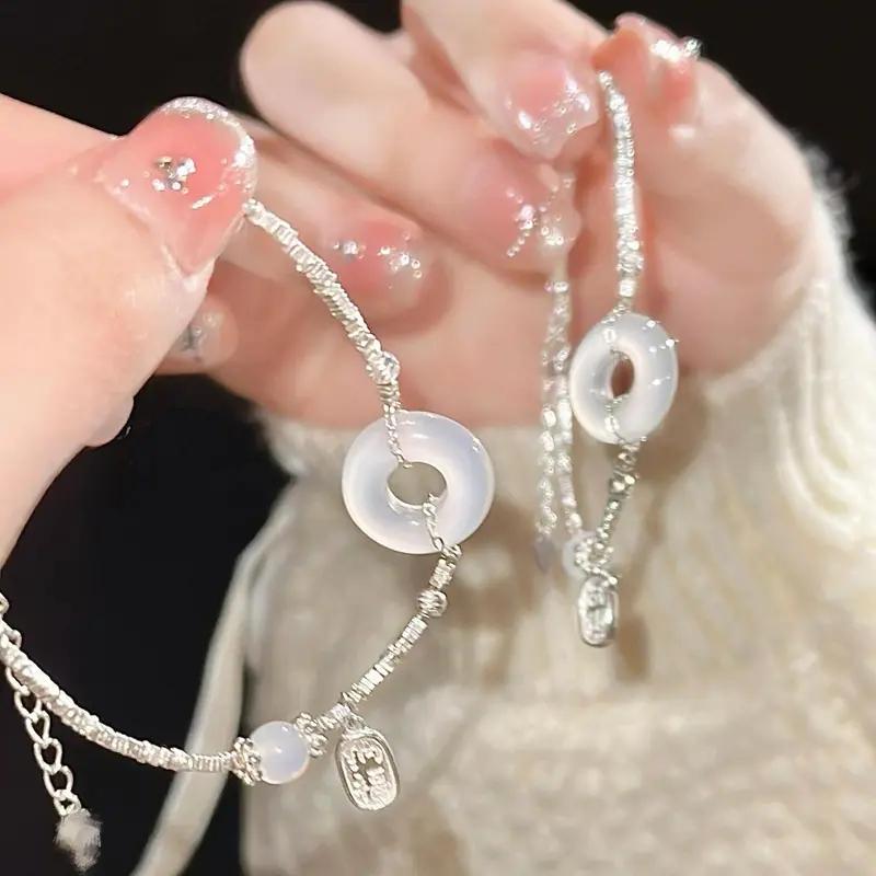Vòng tay khóa an toànS925 Sterling dành cho phụ nữ, Màu bạc , may mắn, Màu bạc , Ins, nhỏ, mới, Trung Quốc, tinh tế, bạn gái, quà tặng 1