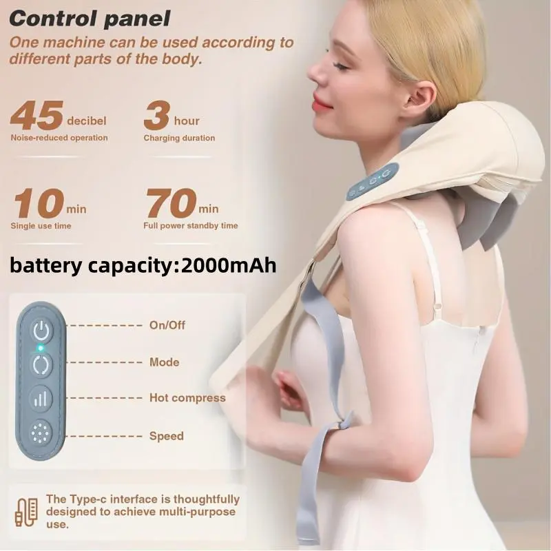 Electric U-shaped Multi-function Neck & Shoulder Massager, Cervical Back Muscle Relaxing Massage Shawl, Personal Care Appliances for Men & Women, Stocking Fillers Gift 4
