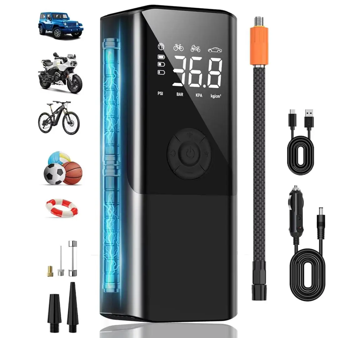 Portable Car Air Compressor, 150PSI Car Air Pump with Digital Pressure Gauge & LED Light, Multifunctional Car Tire Inflator for Ball, Bicycle, Motorcycle & Car, Vehicle