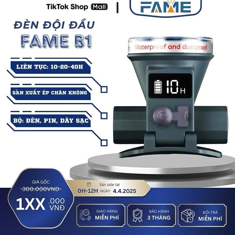Đèn Đội Đầu FAME B1- Pin trâu Sáng liên tục 10-20-40h, Màn hình LED hiển thị, Đèn ép chân không kín nước đi mưa 0