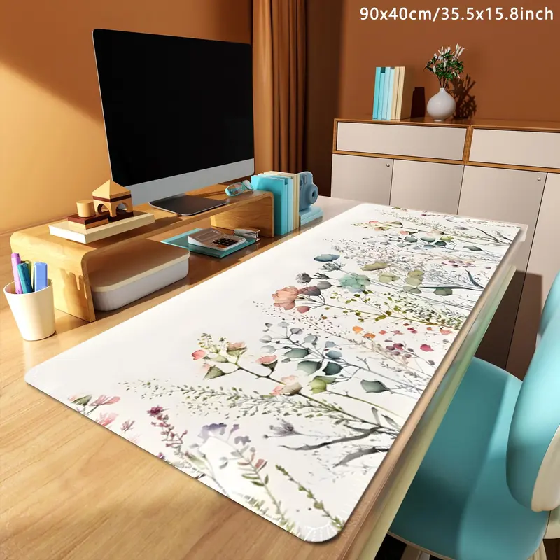 Floral Pattern Mouse Pad, Rectangle Gaming Mouse Pad, Office Desk Keyboard Mat for Home Office Desk 5