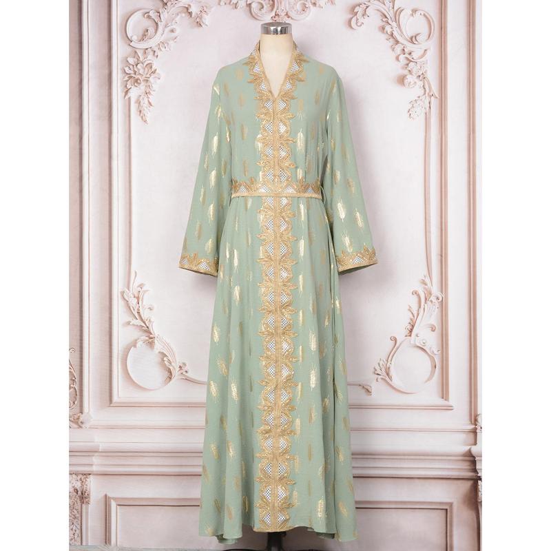 2025 Middle East New Fashion Women's Clothing Muslim Home Robe White Bronze Elegant V-neck Dress Abaya 6
