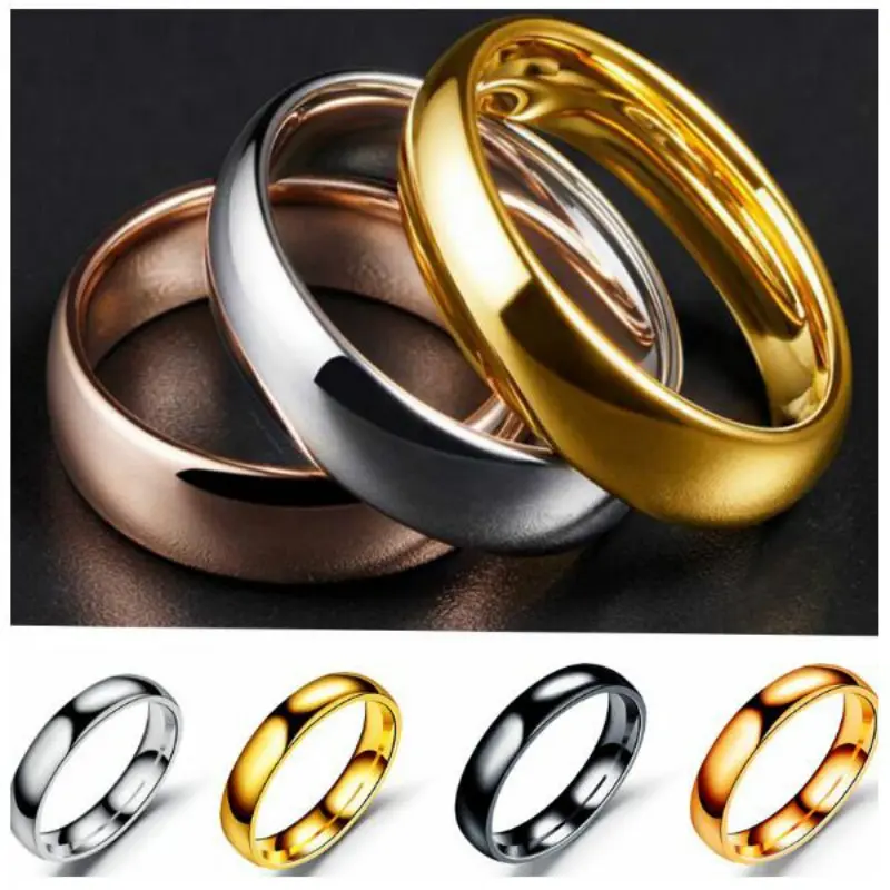 4mm6mm 8 wide gold silver black and blue multi-color inner and outer ball curved surface stainless steel smooth surface simple ring ring couple model