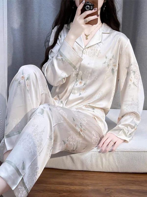 Đồ Bộ Nữ Pijama Bộ Lụa latin Tay Dài cổ sơ mi hàng loại cao cấp T10 7