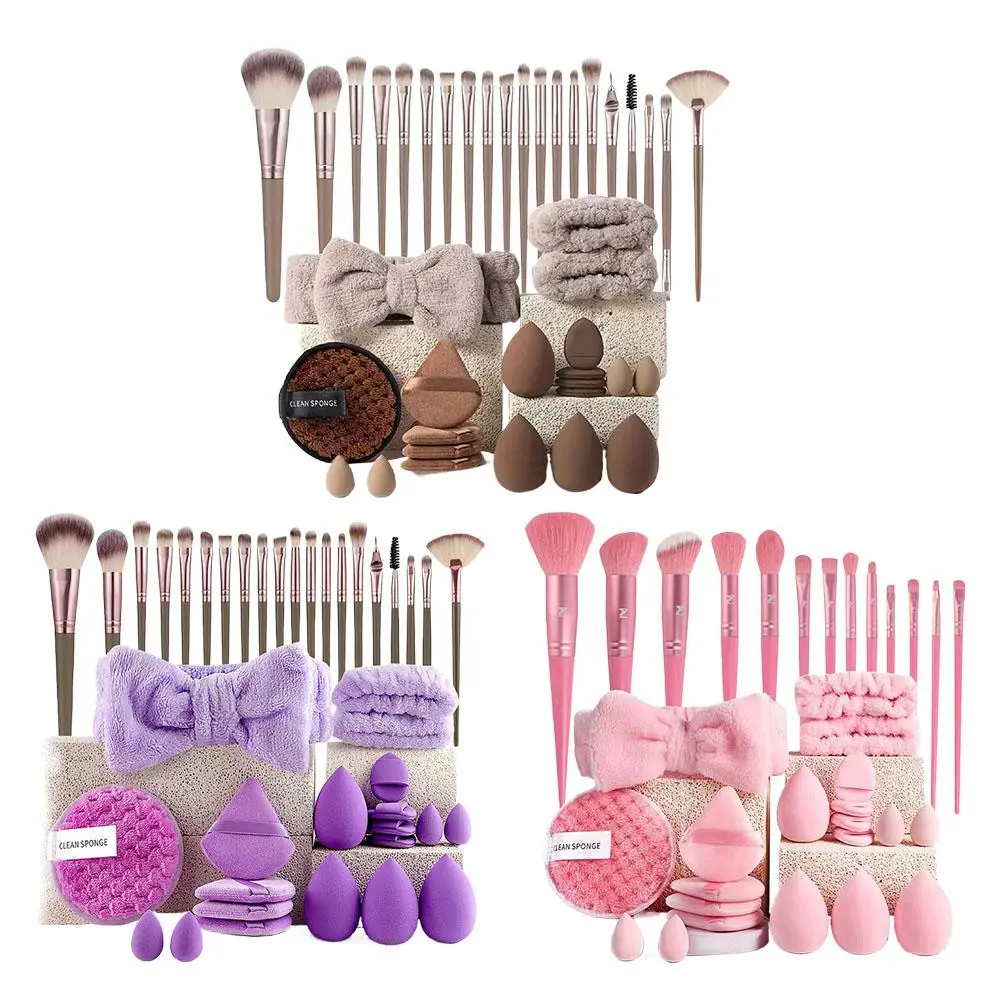 20/40PCS Makeup Brushes And Sponges Set Makeup Brush Set With Beauty Egg Flat Top Face Soft Bristles Soft Sponge Beauty