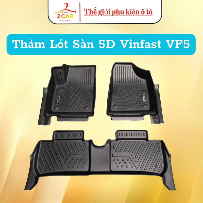 Thảm khuôn đúc Sàn NHỰA 5D Dành Cho Xe VINFAST VF5 Herio Green Chữ VF5 chuẩn form Chất liệu nhựa TPE 1 bộ 3 tấm dễ dàng tháp lắp vệ sinh