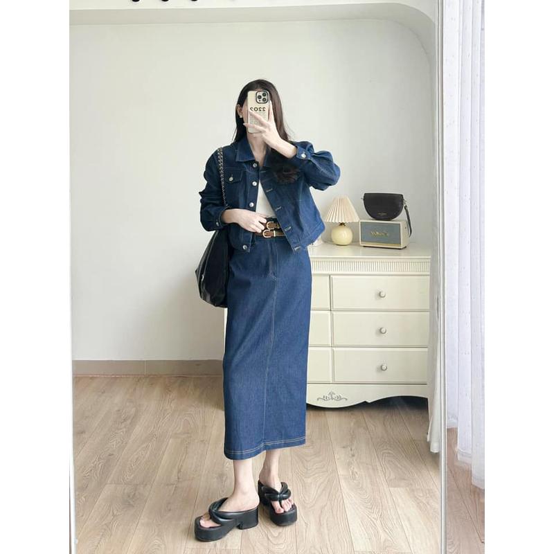 Set Chân Váy Denim Bút Chì Mix Áo Khoác Denim Bomber Croptop Tôn Dáng Trẻ Trung Năng Động MYAN Avn 082301 Vvn. 082307