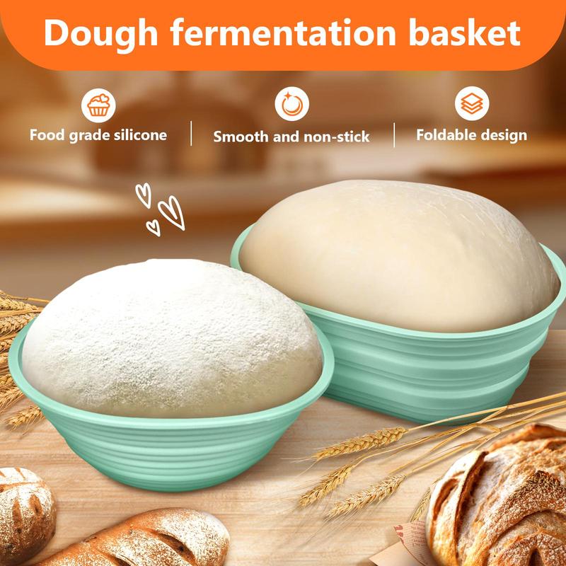 Silicone Bread Basket Set, 5 Counts/set Including Round & Oval Bread Basket & Baking Tools, Complete Set for Bread Making 5