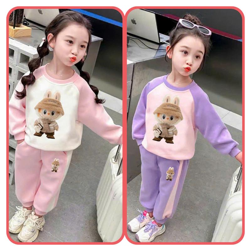 Set bộ LABUBU bé gái, quần áo dài tay thu đông cho bé gái tư 18-46kg. Mẫu LABUBU chất nỉ da cá dày dạn mềm mịn đường may kĩ. DL FASHION.