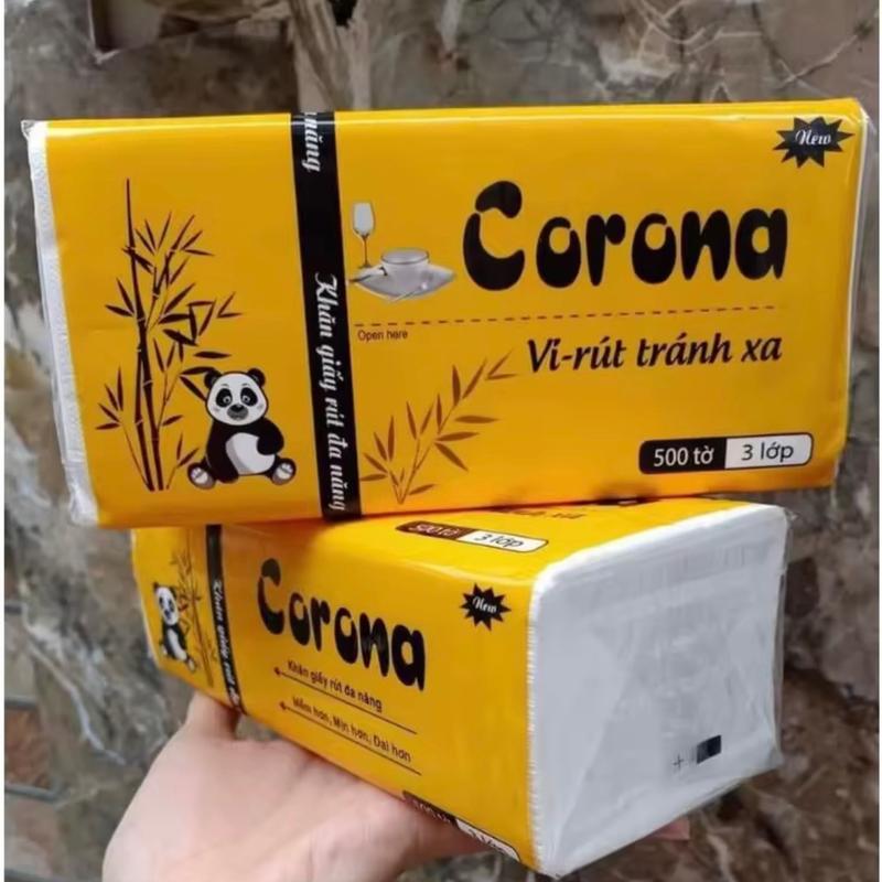 Lốc 5 bịch giấy ăn rút gấu trúc corona (1 bịch 500 tờ) Khăn Giấy Giấy Vệ Sinh