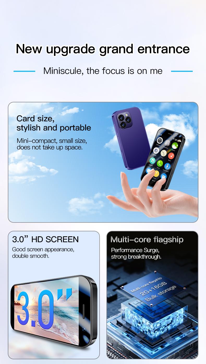 Product Introduction of Soyes xs17 3.0 "mini smart phone android9.0 Face ID 2GB RAM 16GB ROM dual SIM standby GPS 1950mAh 3g small phone mobile smartphone cellphone 13