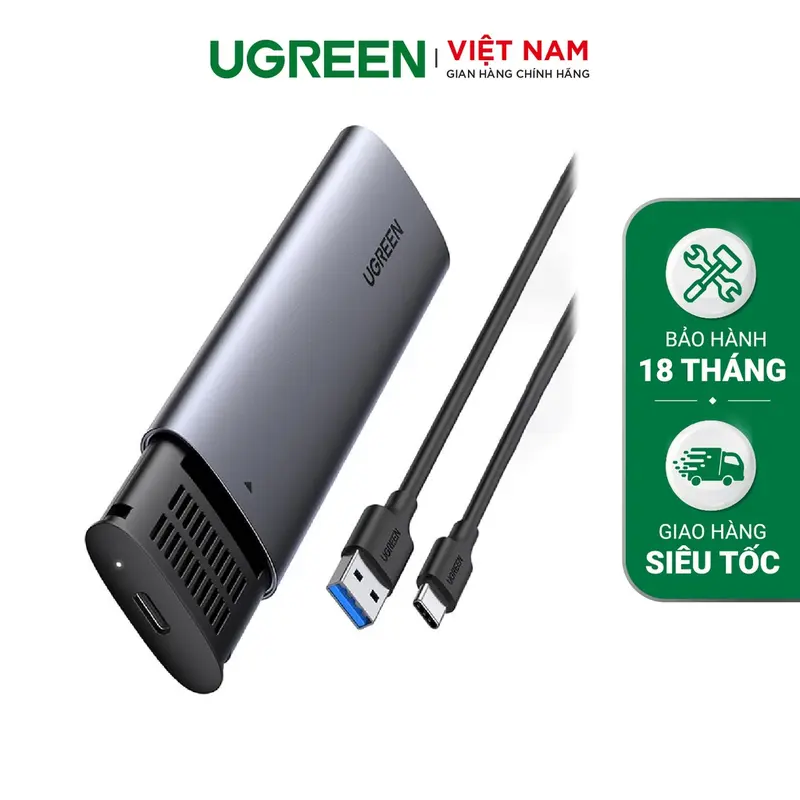 Vỏ đựng ổ cứng dành riêng cho SSD NVME PCle M.2 M-Key và M+B Key lên đến 2TB đầu cắm type C UGREEN CM400 10902 0