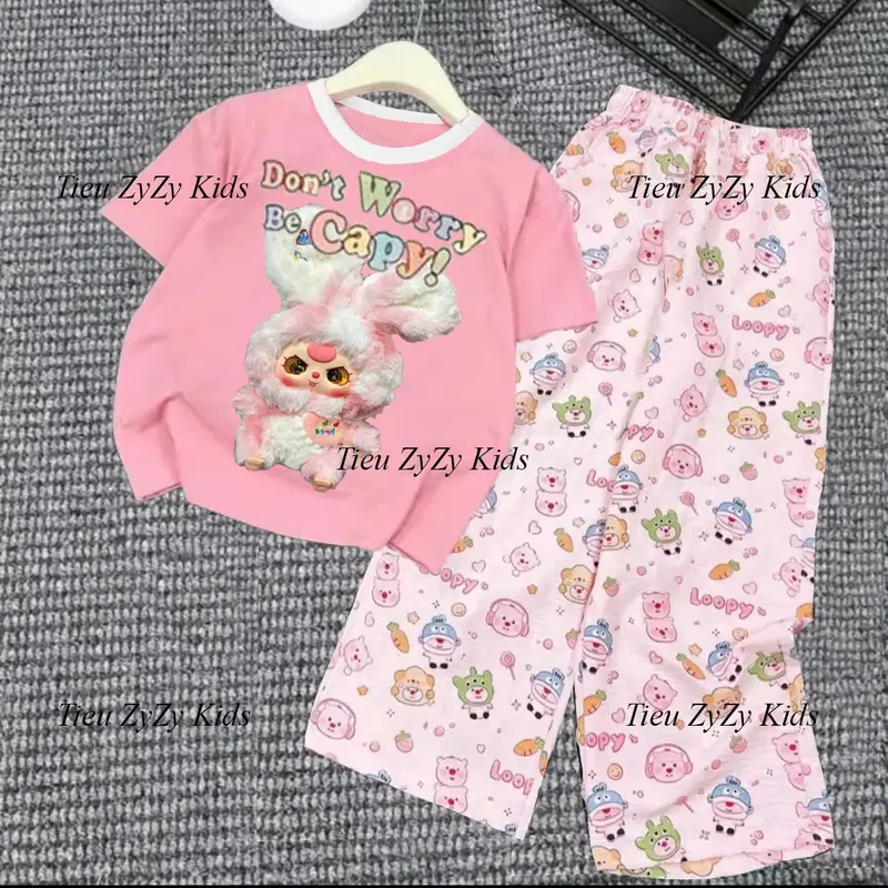 (17-55kg) Combo 2 bộ áo cộc quần hoạt hình xinh cho bé gái 17-55kg hình in sắc nét hottrend 1