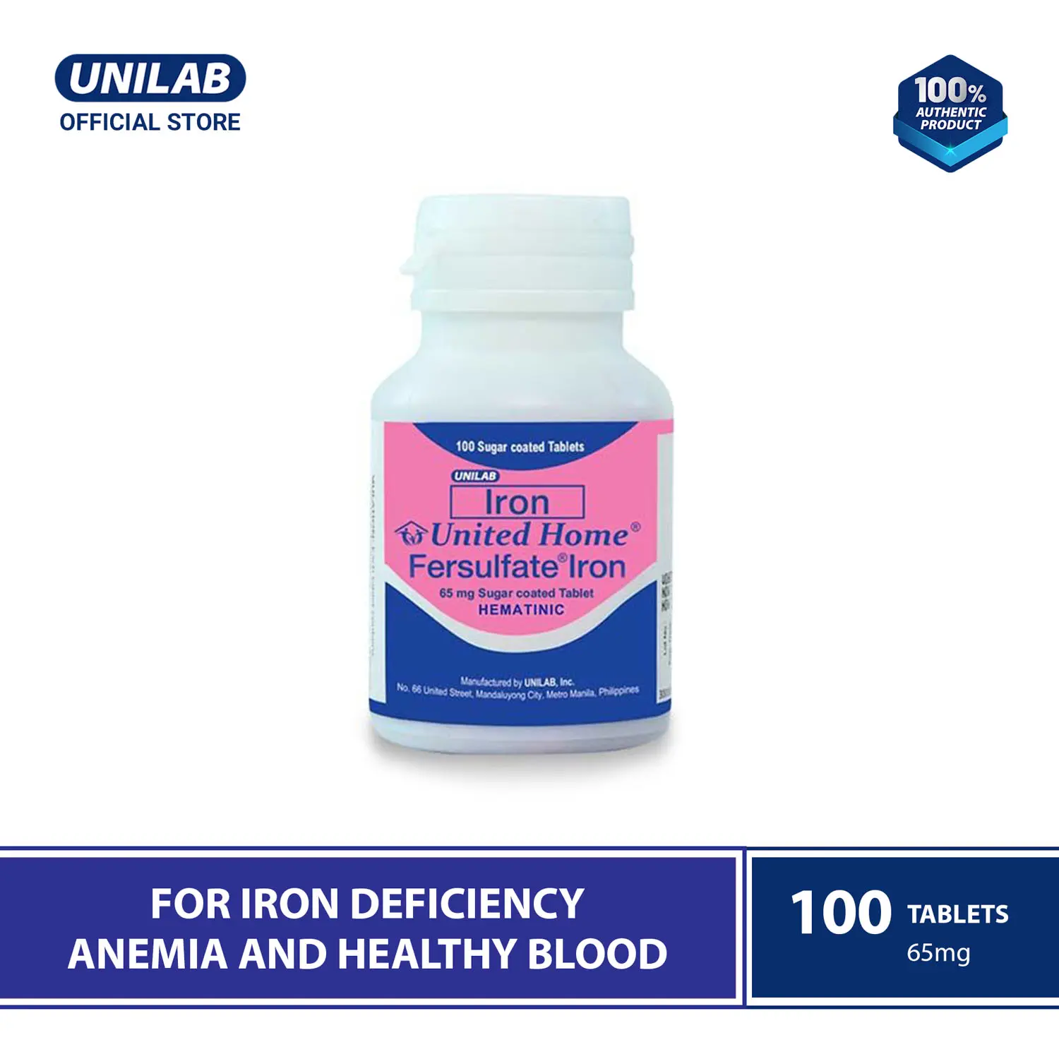United Home Fersulfate® (Iron) 100 Tablets (For Iron Deficiency Anemia and Healthy Blood)