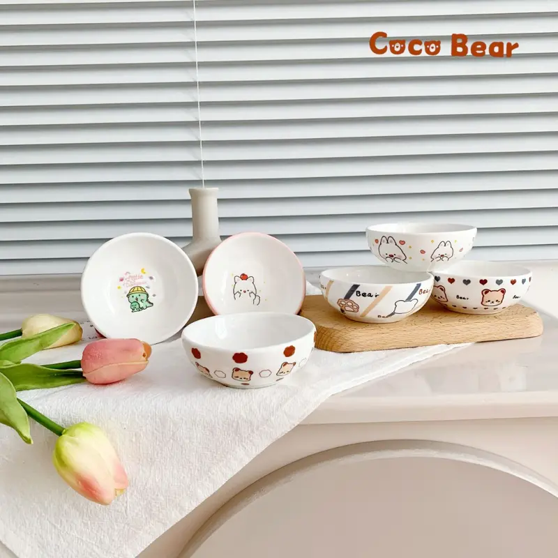 Bát ăn dặm cho bé gốm sứ kiểu Nhật chén nước chấm họa tiết 80ml 170ml YEUBEVN 6