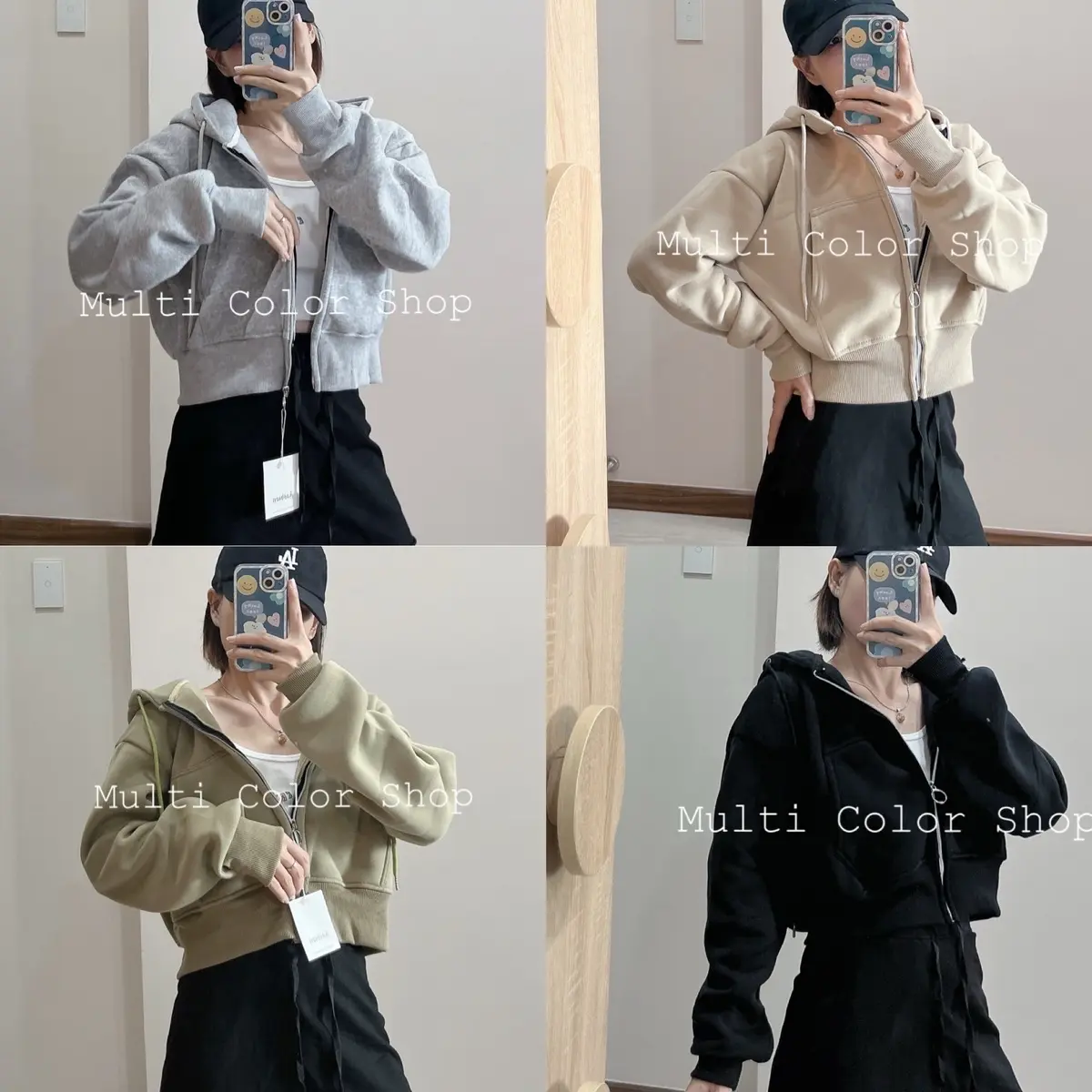 Áo khoác nỉ nữ dáng lửng croptop tay phồng nón to cao cấp