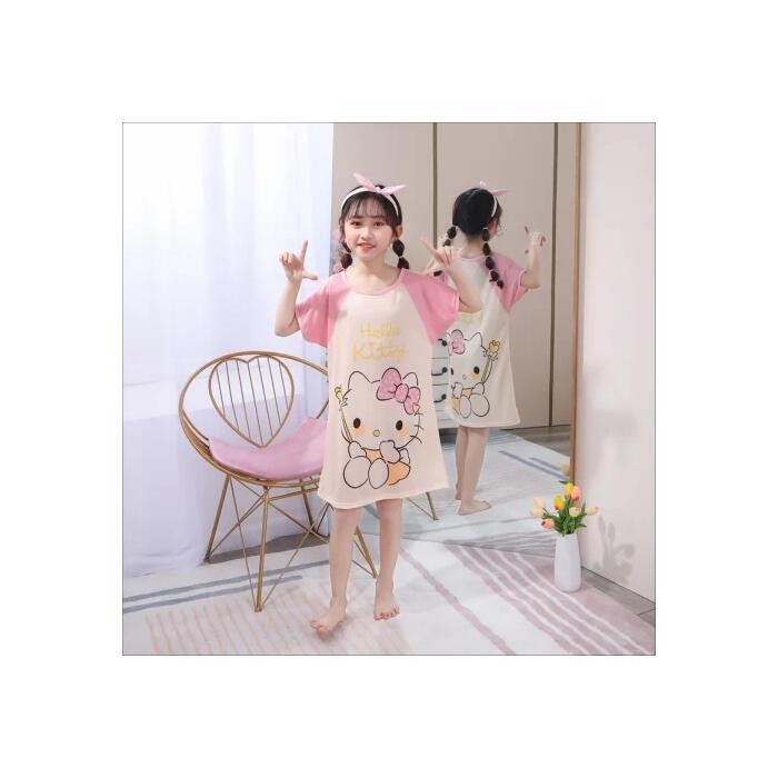Skin-friendly Children Short Sleeve nightclothes Girls Polyester Round-Neck pyjamas for 12 - 13 years 8