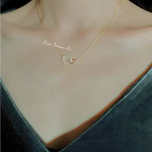 Kalung TITANIUM Model Double Love Permata Diamond Minimalis Anti Karat/Tidak Luntur
