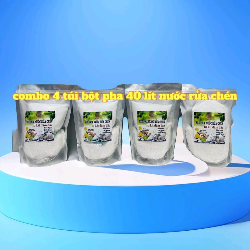  Combo 4 bột pha 40 lít nước rửa chén đậm đặc hương chanh làm sạch dầu mở trên xoang nồi chén đĩa không hại da tay Kem 