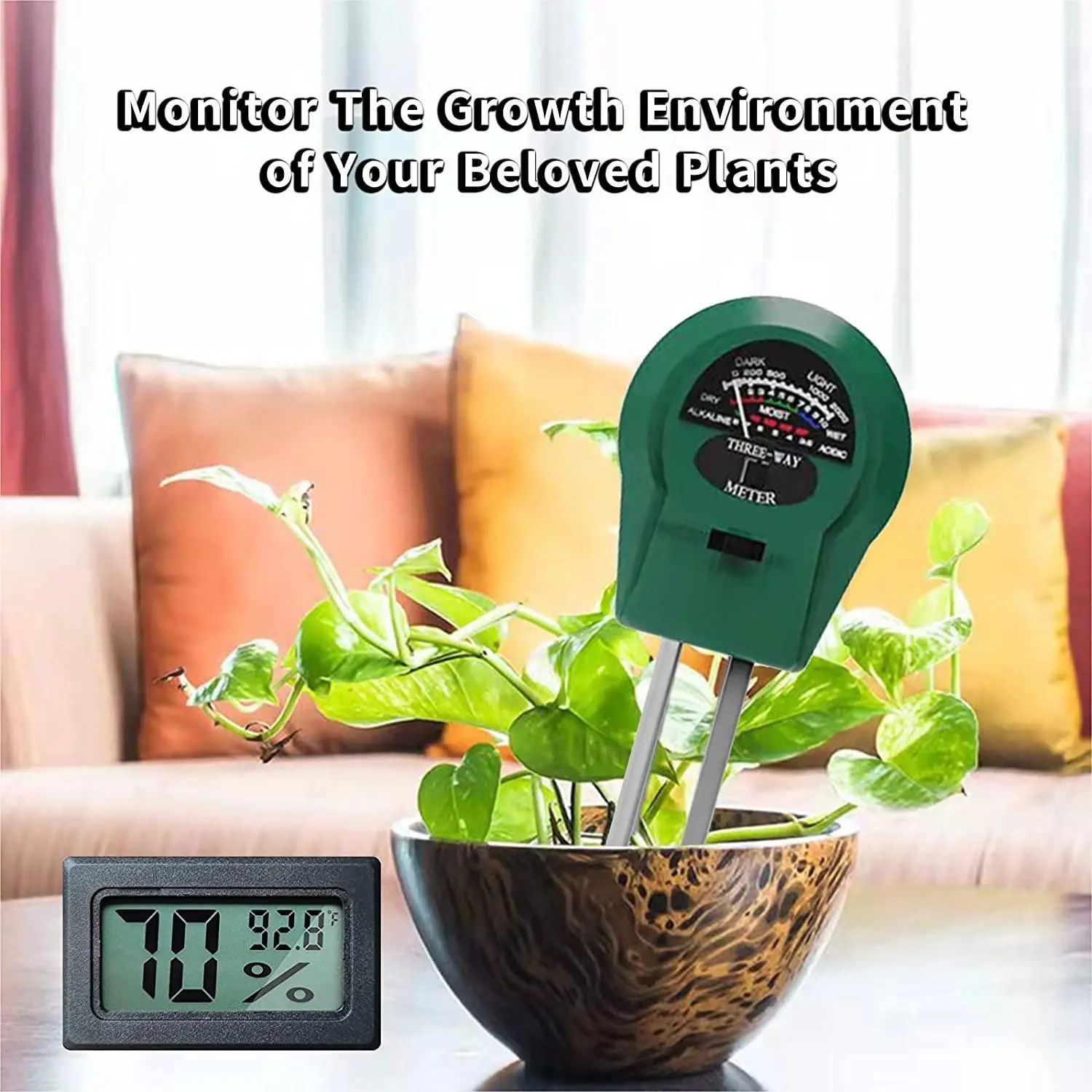Soil Moisture Meter, Soil PH Meter, Soil Light Meter for House Plants; Outdoor Indoor Gardening Tool for Testing Soil Moisture/PH/Light 3 in 1 Soil Moisture/PH/Light Tester