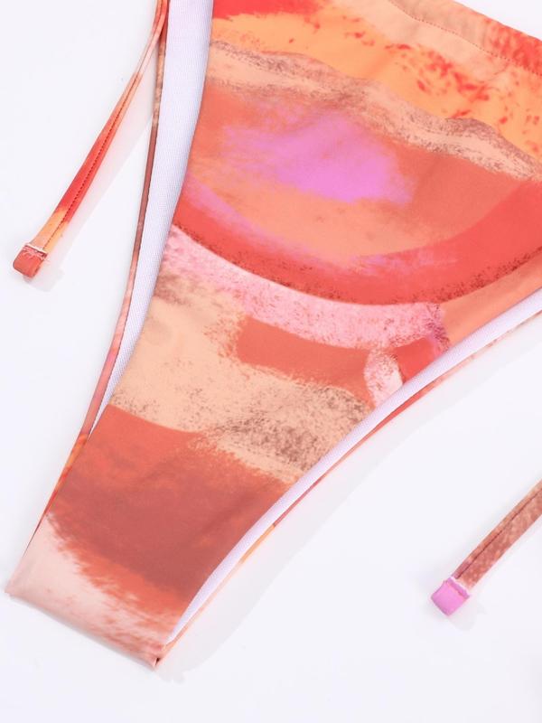 Plus Size Three-Piece Set All Over Print Three-piece Set, Halter Bikini Top & Drawstring Cover Up Dess & Tie Side Bikini Bottom Set, Women's Swimsuit for Summer Vacation 6
