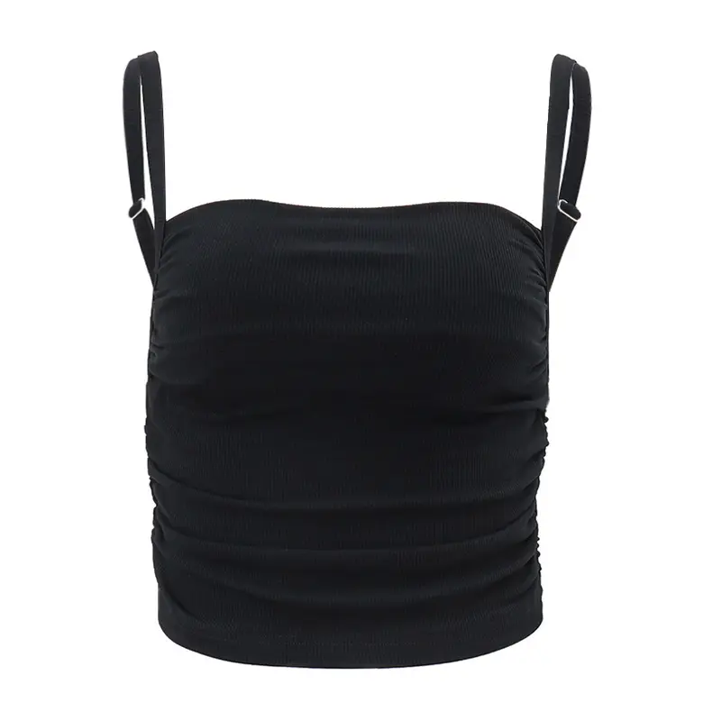 Phụ nữ Mùa hè Cắt áo yếm Màu đồng nhất Ruched Dây đeo mỳ Ý Áo tăng cho Thời trang dạo phố Quần áo câu lạc bộ