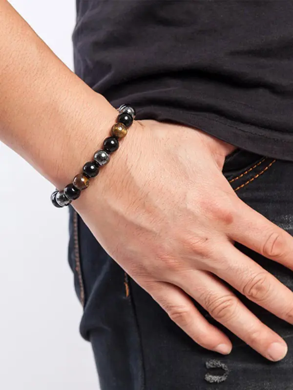 Natural Tiger Eye Stone Beaded Bracelet, Unisex Elastic Bracelet for Men & Women, Fashion Accessories for Daily Wear 3