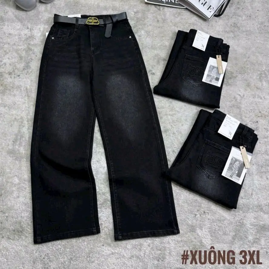 Quần xuông đen khói dài quần 98 cm ống rộng 24 cm