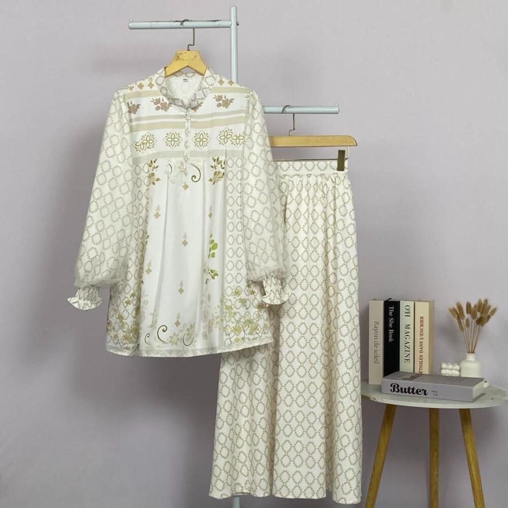 CHICMORE Setelan dua potong atasan dan rok bawah gaya baru dengan motif cetak