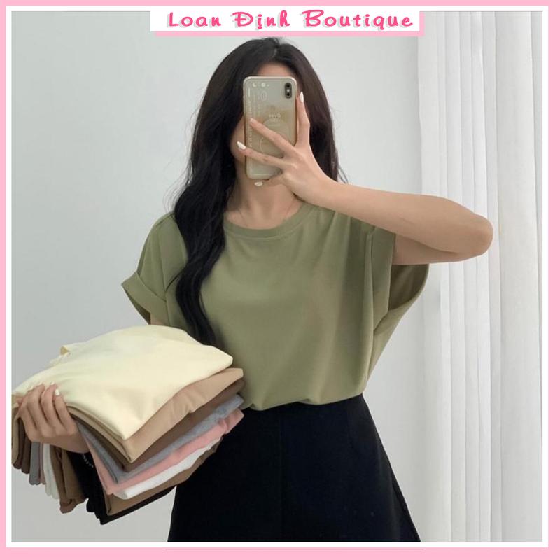 Áo Thun Nữ Tổ Ong Tay Hến Dáng Thụng Áo Phong Nữ Ngắn Tay Nhiều Màu Xanh Đen Trắng Hồng Ghi Nâu Loan Định Boutique LD044 Top Women Nhung Đen Top Women