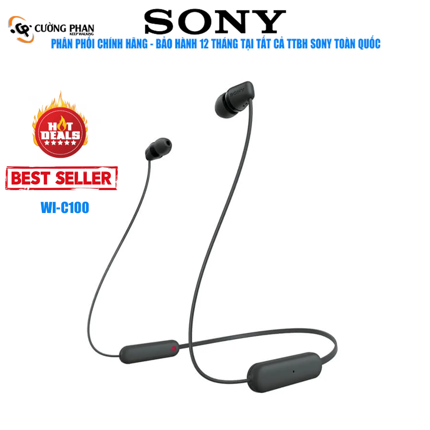 SONY WI-C100 Tai Nghe Nhét Tai Bluetooth Không Dây, Chống Nước - Có Micro Đàm Thoại, Pin 25 Giờ Micrô tích hợp Nghe Nhạc Earphone