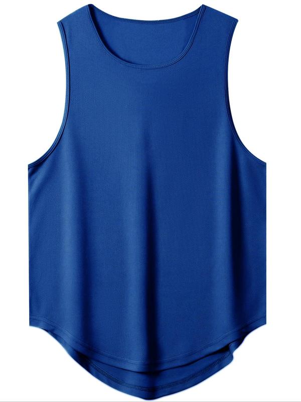 Men's Solid Curved Hem Sports Vest, Breathable Quick Drying Sleeveless Running Vest Tank Top for Gym Workout Running, Sport & Outdoor Clothing for Summer, Training Top 4