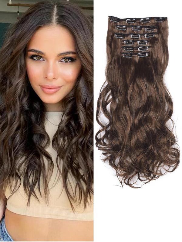 20 Inch Natural Long Curly Clip-in Hair Extensions, 6pcs Synthetic Wigs for Daily Use for Women, Trendy Matching Natural Wavy Wig Piece for Parties, Prom, Holiday Hair Accessories 2