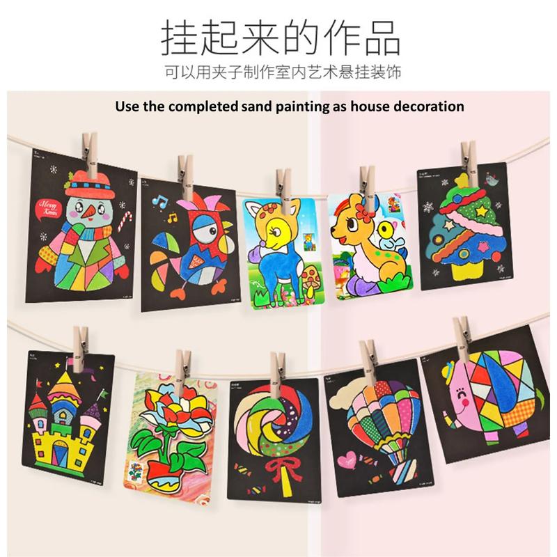 Product Introduction of TT27 Kids Colorful DIY Sand Painting Sand Art Cards Educational toys Art & Craft Creative toys for childrens boy & girls Children's the Color Sand Psinting 15