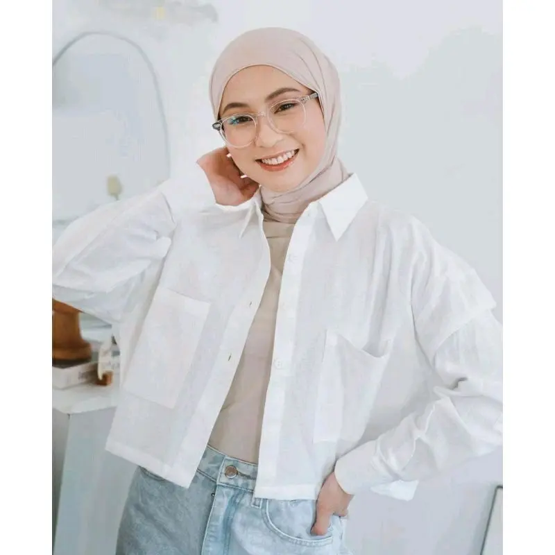 Kemeja Basic Gita Rami Crop Linen Premium Polos Top 5