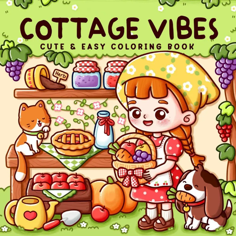 Cottage Vibes Coloring Book, 1 Count Cute Cottage & Village Corner & Cozy Family Moments Designs Coloring Book, Stress Relief Coloring Book