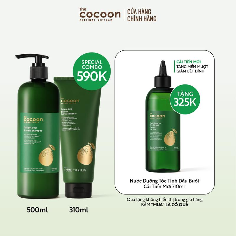 SPECIAL COMBO Dầu gội bưởi 500ml + Dầu xả bưởi 310ml Cocoon tặng 1 Bigsize Nước dưỡng tóc tinh dầu bưởi 310ml