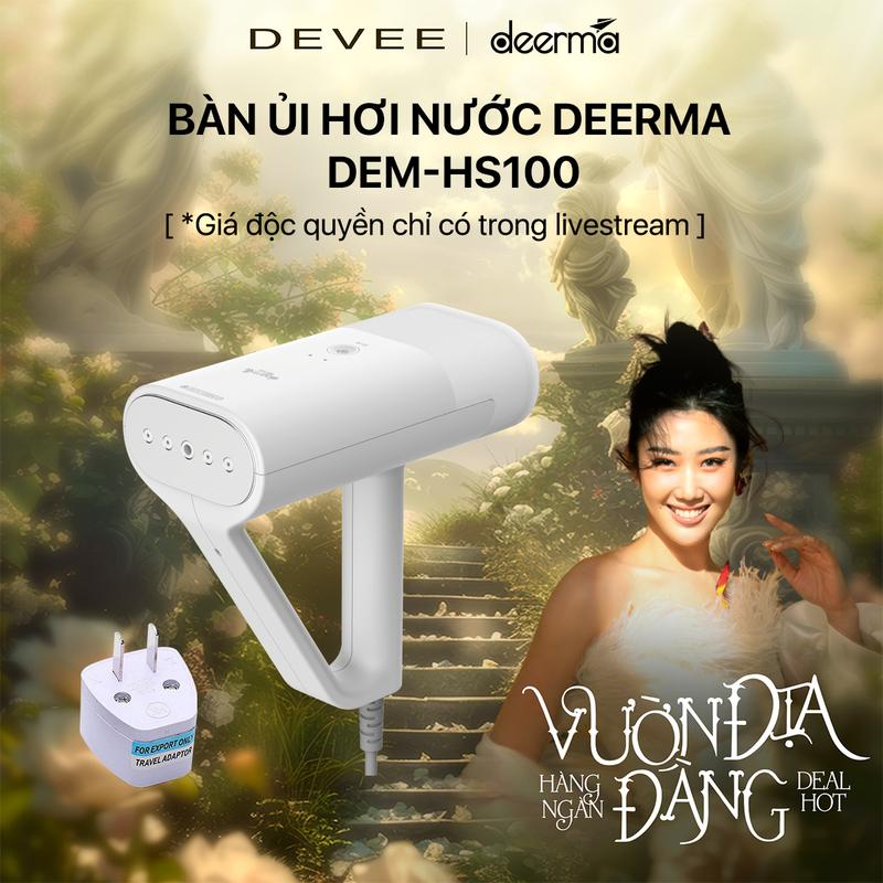  【Deerma x Lehuynhthuyngan91  Bàn ủi hơi nước cầm tay DEERMA HS100 tặng Đầu Ổ Chuyển Đổi Ủi Quần Áo Là Quần Áo 