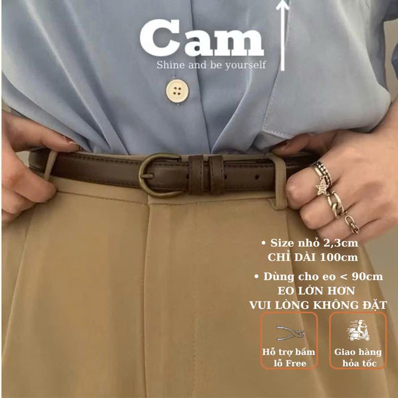 Thắt lưng da nam nữ đai váy nữ dây nịt mặt chữ U bản nhỏ da xịn dày dặn 2,3cm phối blazer, đầm thời trang Camcamvintage