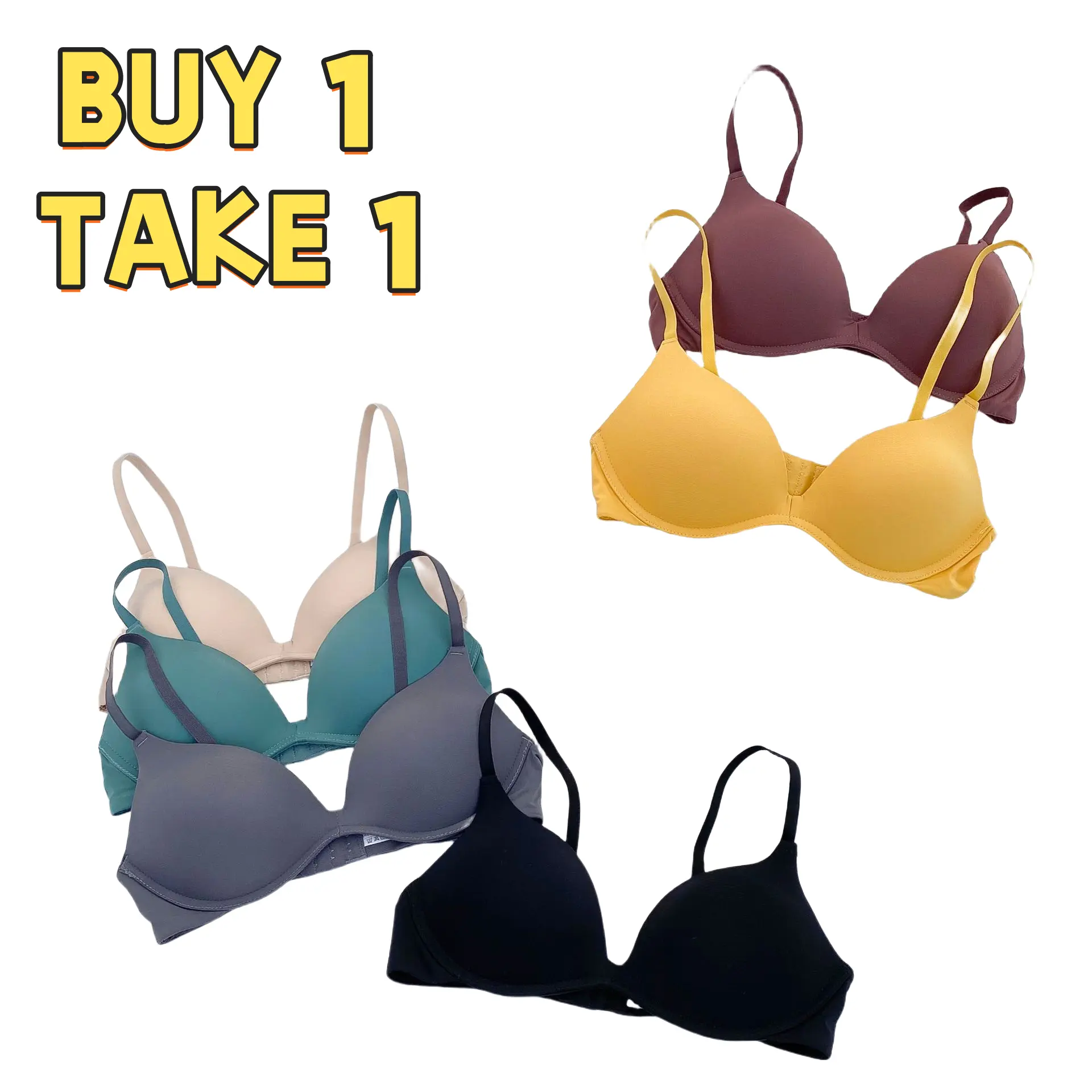 BUY 1 TAKE 1 Women's Underwear Japanese Style Simple Seamless Glossy Small Chest Push up Wireless Thin Women's Underwear Solid Color Student Bra Womenswear Comfort Basic Lady Minimalist Innerwear