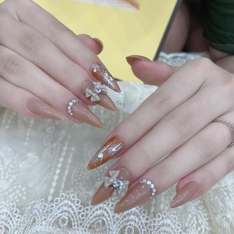 Mã D14 Nail Box Đính Nơ Kèm Keo làm nail nữ Women