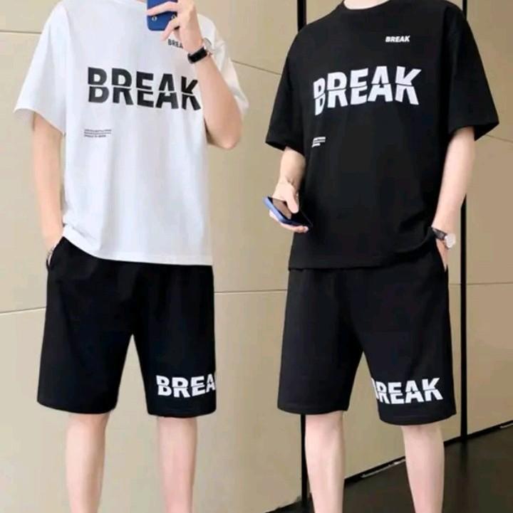 Đồ Bộ Đùi Nam Nữ In Chữ BREAK Chất Thun Mè Co Giãn Thoải Mái Có 2 Màu Đen Và Trắng Quần Lưng Thun Có Dây Rút Size Từ 30-75kg Áo Menswear