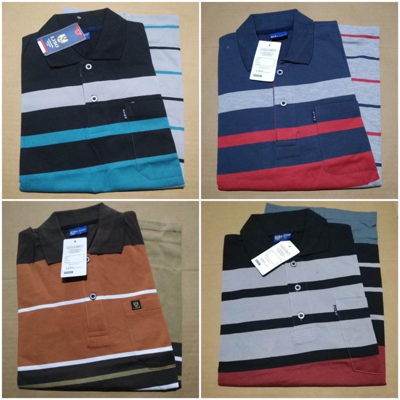 Kaos kerah kra pria jumbo big size motif salur strip 0